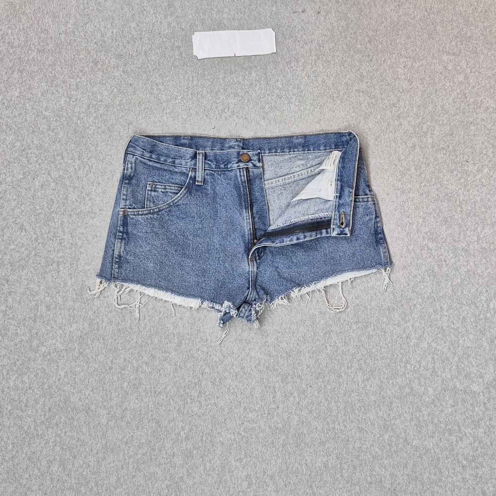 Wrangler Rustler Women Shorts 32 Blue Denim 87822RL Jean Fringe 3" READ